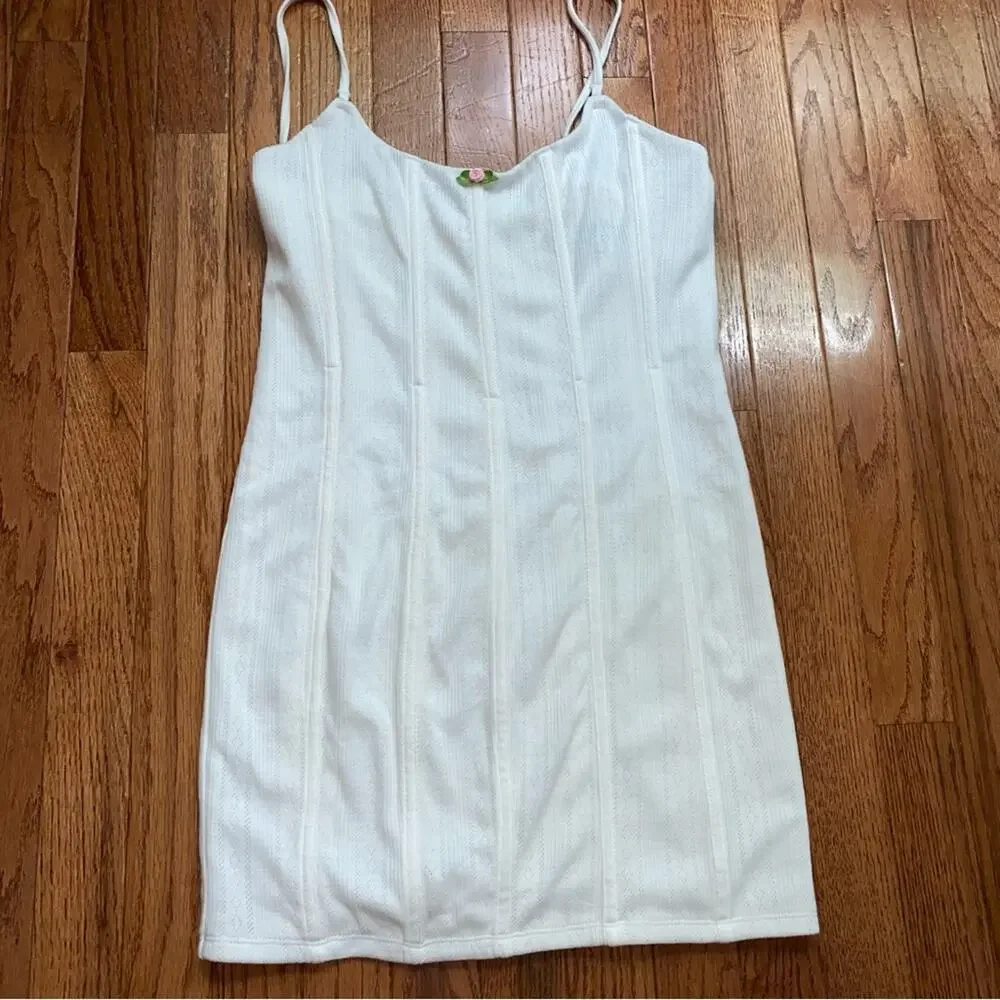 White Fox Boutique $79 Ain’t Safe White Cotton Pointelle Mini Dress White M EUC